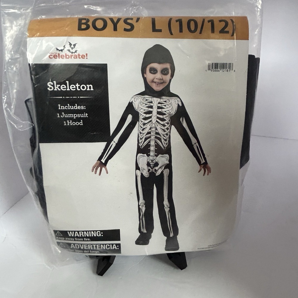 Way To Celebrate Boys' Skeleton Halloween Costume. Size L 10/12 New Unopened